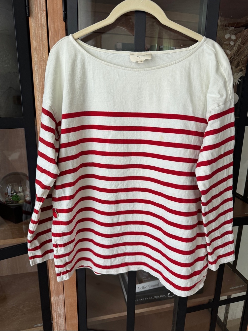 Sezane striped nautical sweater boatneck button longsleeve top correntine cotton